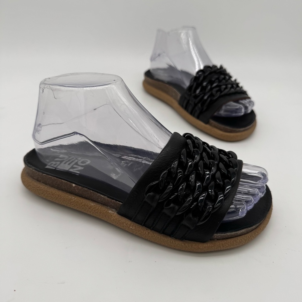 Bueno Emelia Black Leather Chains Slide Sandal Size 36/6
